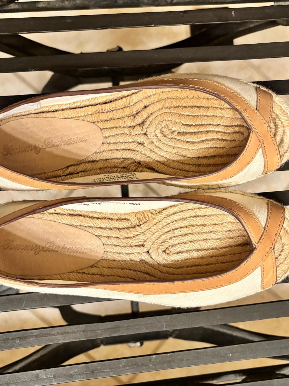 Tommy Bahama Cream Canvas Espadrille Flats with Tan Trim